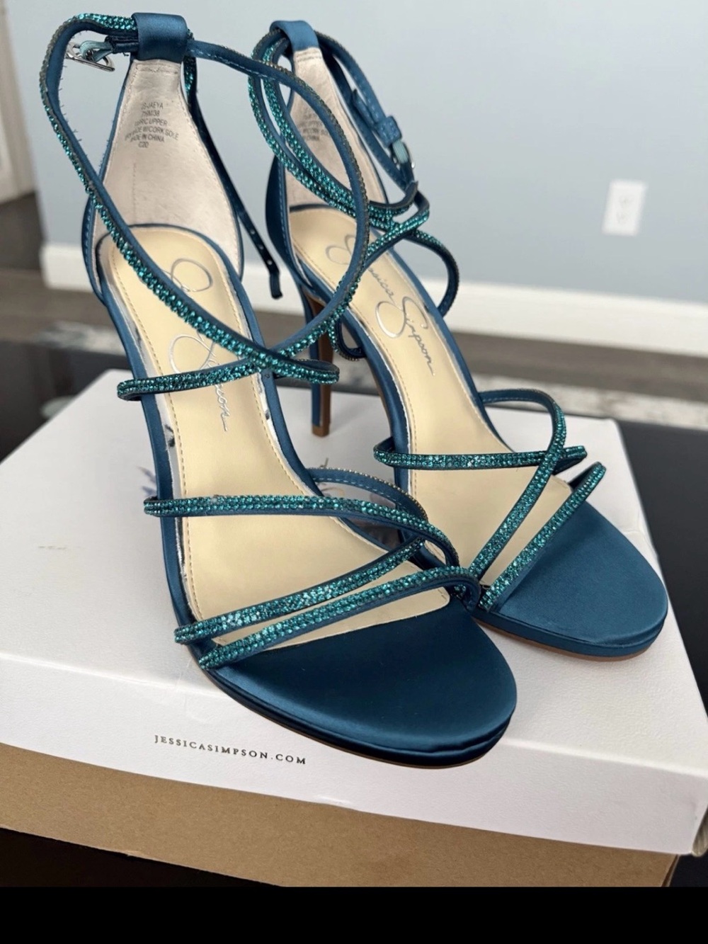 Jessica Simpson Teal Strappy Crystal Embellished High Heels